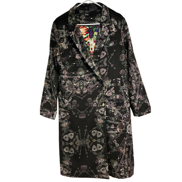 Custo Barcelona Long Statement Art-to-Wear Printed Embellished Overcoat, Size M - Picture 1 of 12